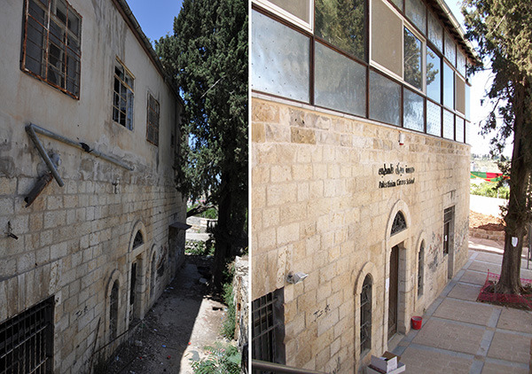 Escola palestiniana em Birzeit, antes e depois da intervenção.